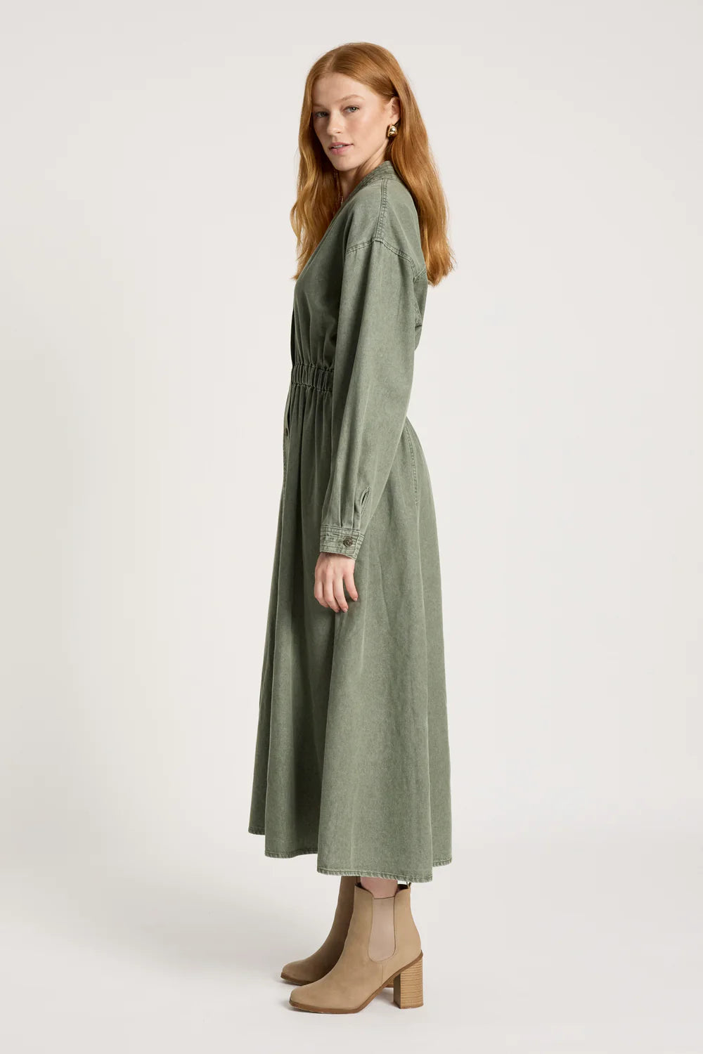 EB & IVE - BODHI DENIM DRESS - OLIVE