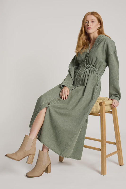 EB & IVE - BODHI DENIM DRESS - OLIVE