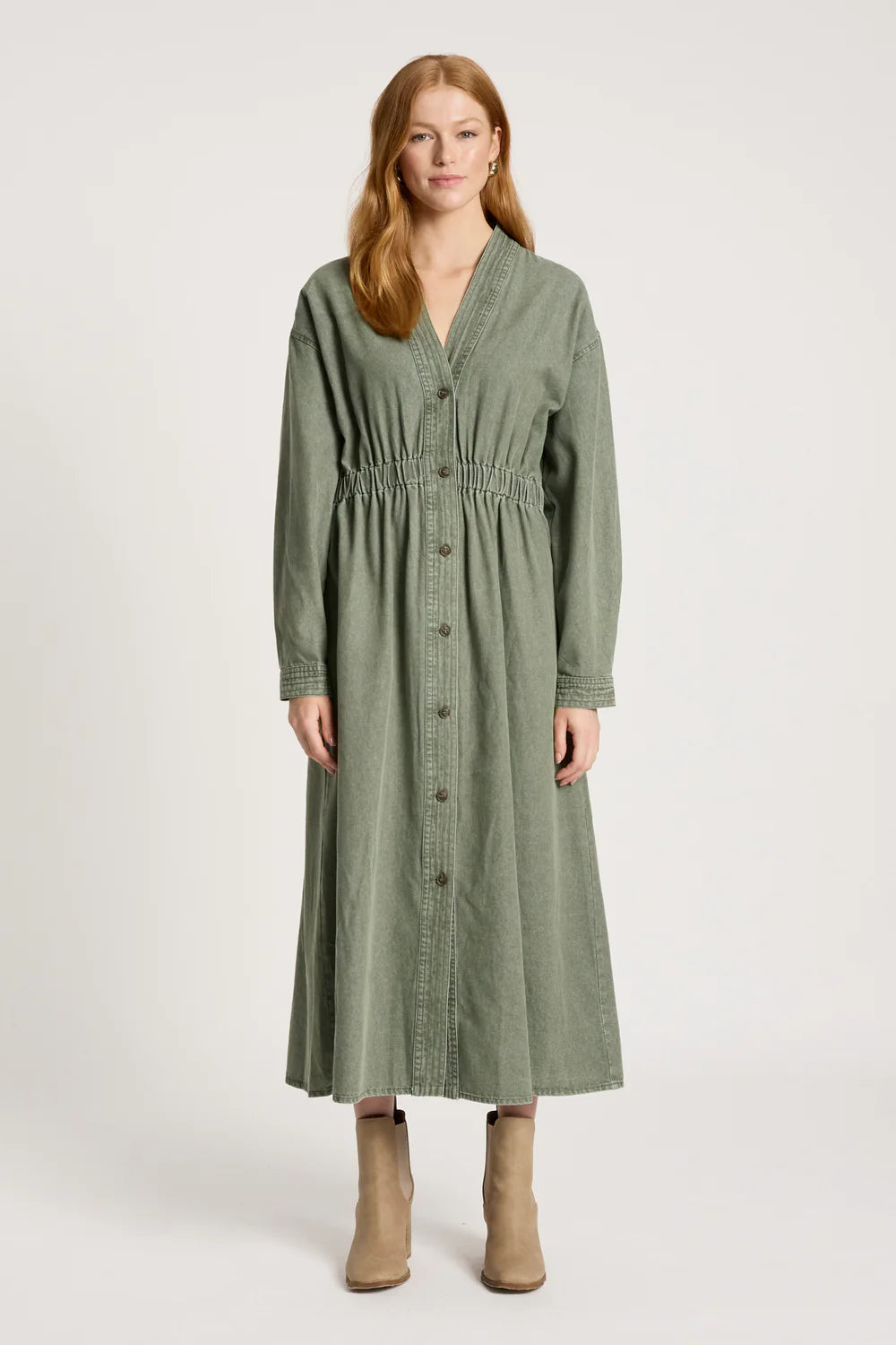 EB & IVE - BODHI DENIM DRESS - OLIVE