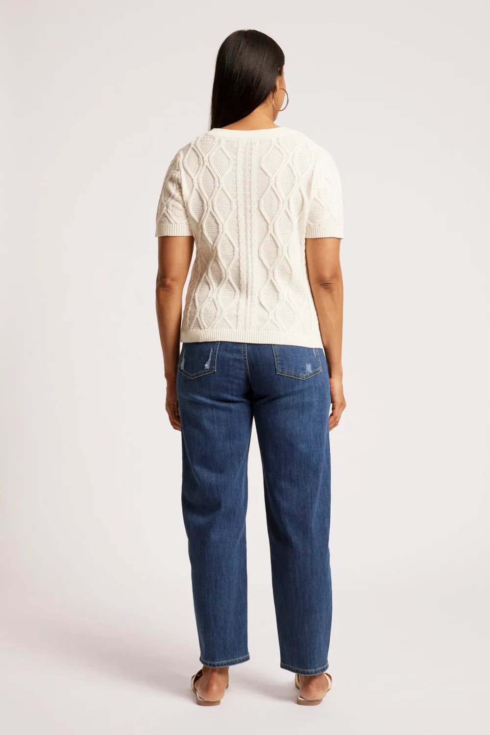 EB & IVE CASA CABLE V KNIT - WHITE