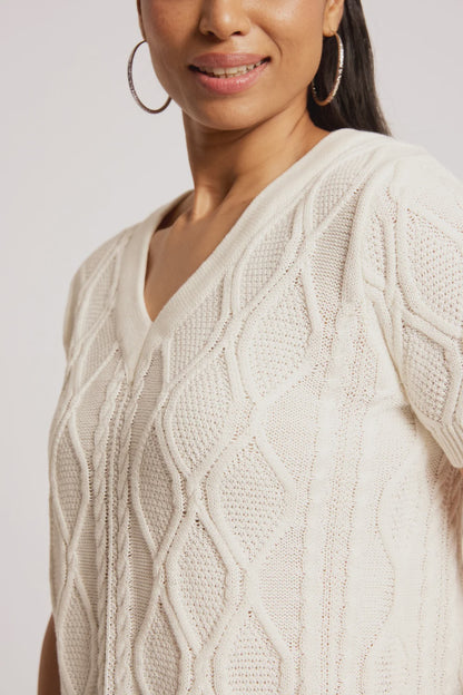 EB & IVE CASA CABLE V KNIT - WHITE