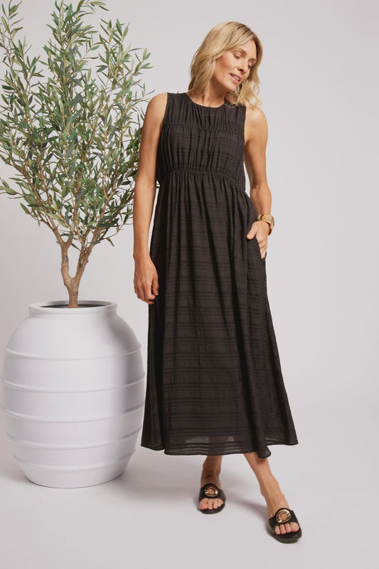 EB & IVE SOVANA RUCHED MAXI DRESS - BLACK