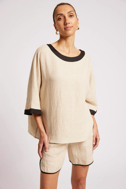 EB & IVE MARIS RELAXED SPLICE TOP - TUSK/BLACK