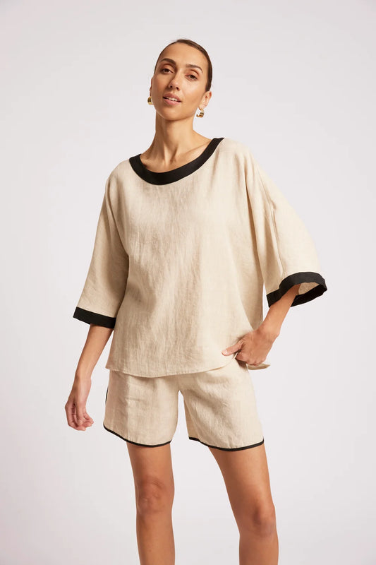 EB & IVE MARIS RELAXED SPLICE TOP - TUSK/BLACK
