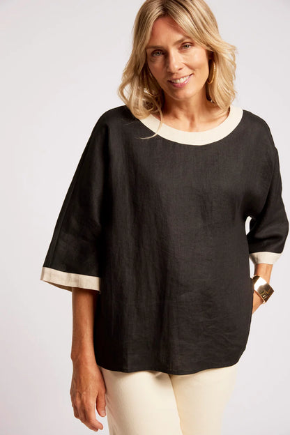 EB & IVE MARIS RELAXED SPLICE TOP - BLACK/TUSK