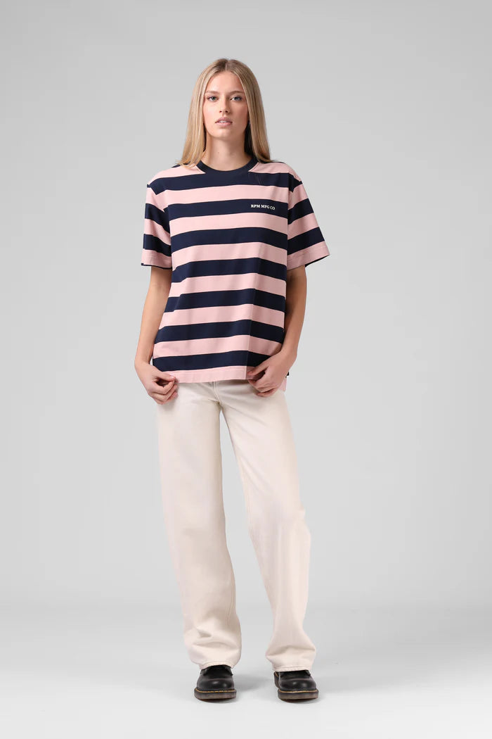 RPM STRIPE OS TEE - PINK/BLACK STRIPE