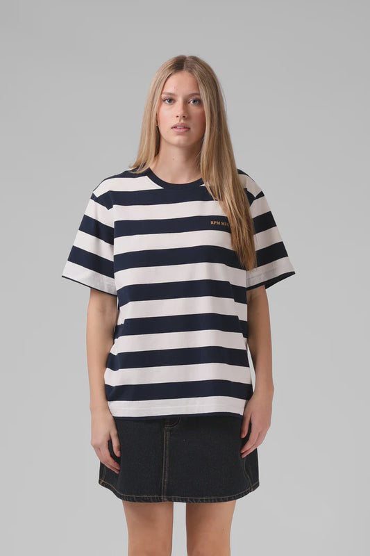 RPM STRIPE OS TEE - NAVY/WHITE STRIPE
