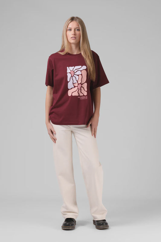 RPM OS FLORAL TEE - RED WINE