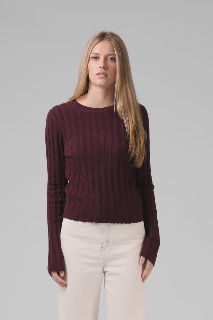 RPM WIDE KNIT L/S TOP - PLUM