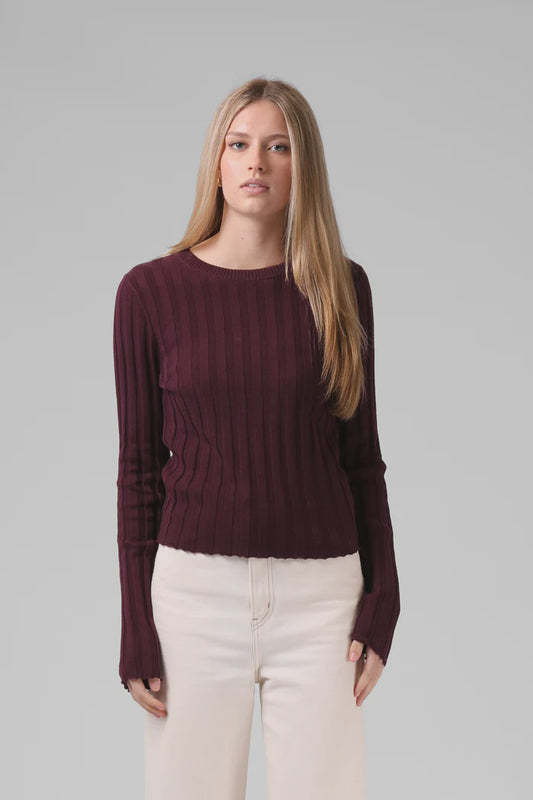 RPM WIDE KNIT L/S TOP - PLUM