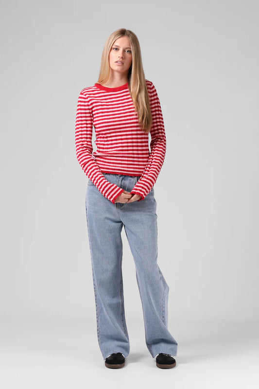 RPM STRIPE KNITTED L/S TOP - RED