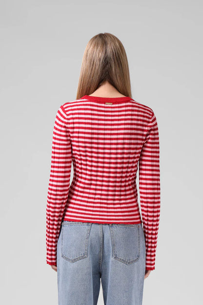 RPM STRIPE KNITTED L/S TOP - RED
