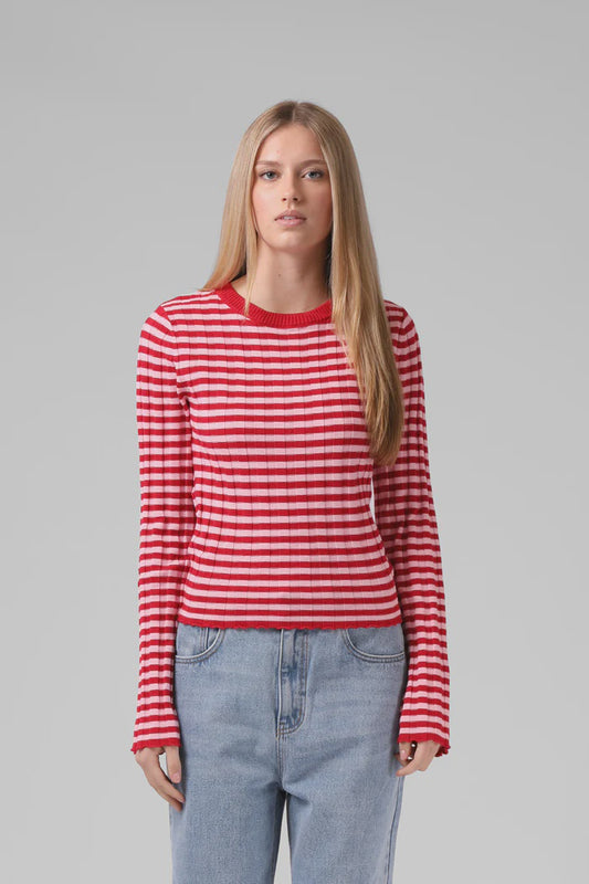 RPM STRIPE KNITTED L/S TOP - RED