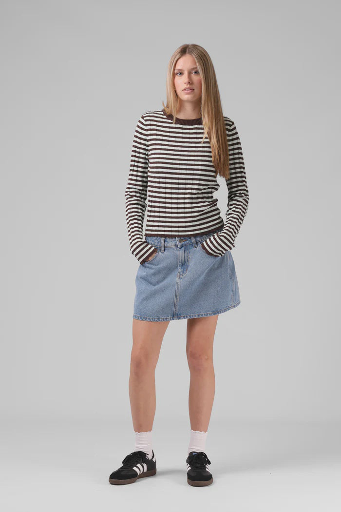 RPM STRIPE KNITTED L/S TOP - CHOCOLATE