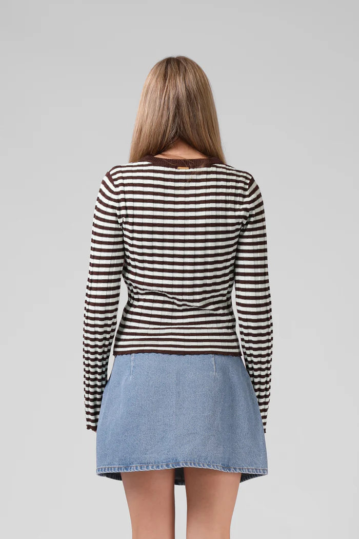 RPM STRIPE KNITTED L/S TOP - CHOCOLATE