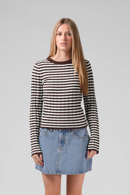 RPM STRIPE KNITTED L/S TOP - CHOCOLATE