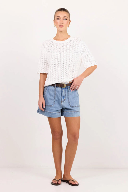 IVY & JACK DAINTY LACE KNIT TEE - IVORY