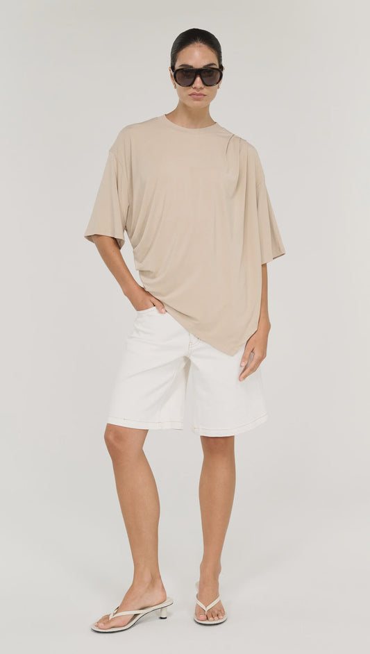 STAPLE THE LABEL ZELLE DRAPED OVERSIZE TEE - BEIGE
