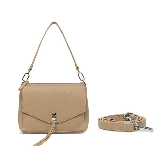 BLACK CAVIAR BAGS - BECKY FLAP CROSSBODY - BISCUIT