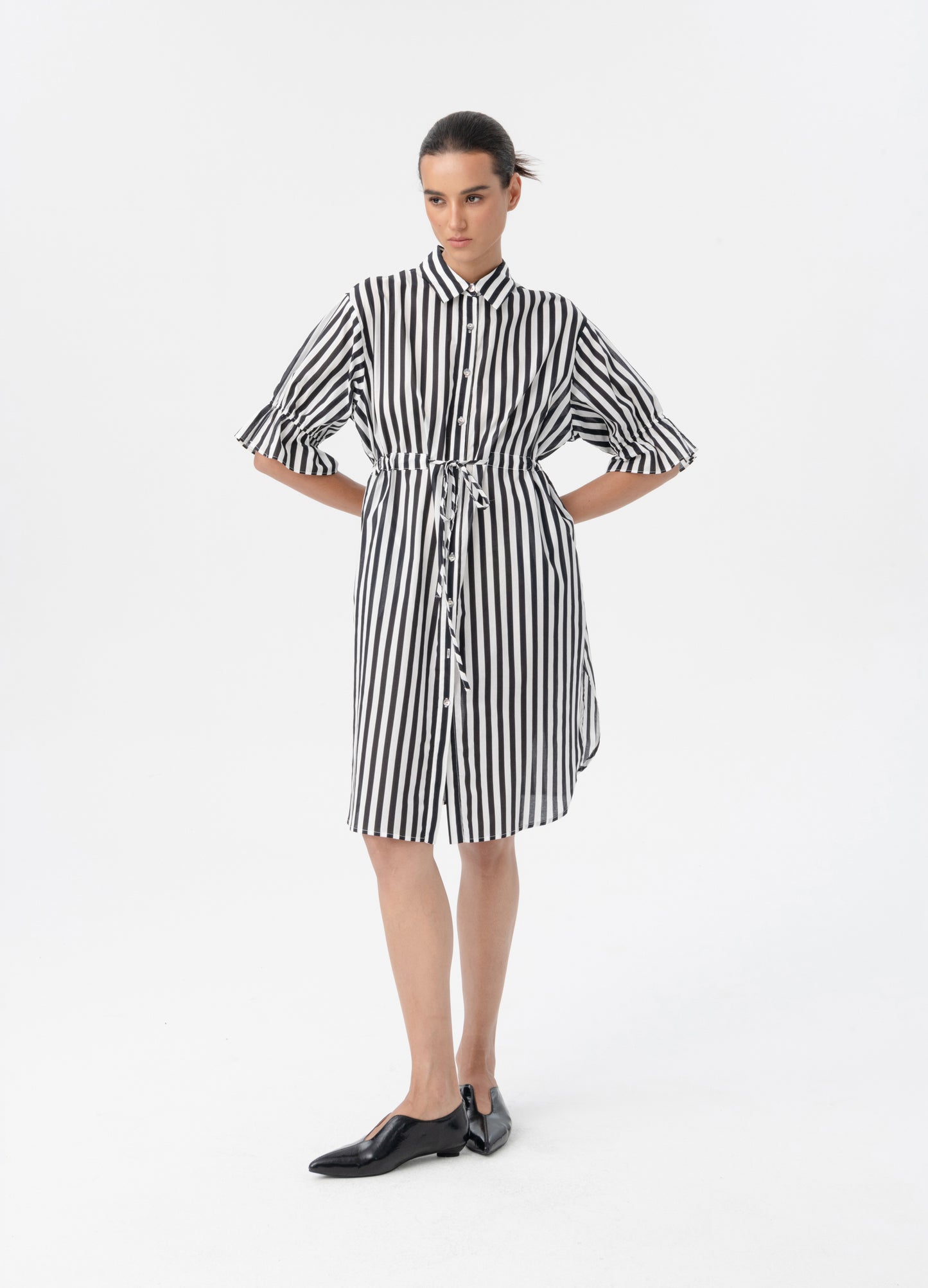 BLACKLIST VENA SHIRT DRESS - BLACK STRIPE