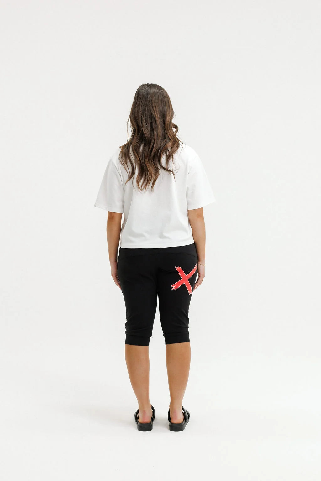 HOME-LEE 3/4 APARTMENT PANTS - BLACK WITH CHERRY/BLUSH