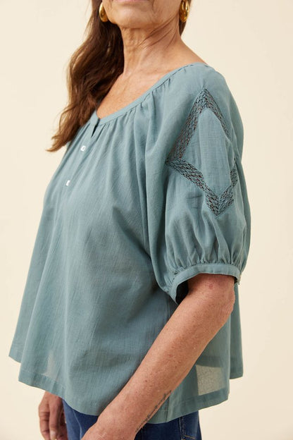 ISLE OF MINE FRANCES BUTTON TOP - SOFT TEAL