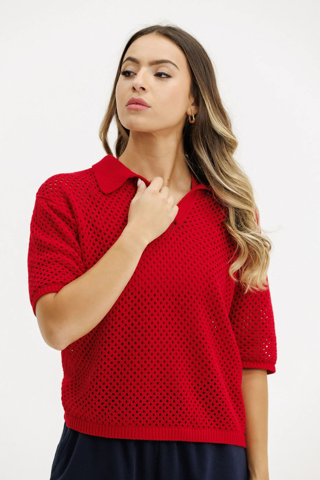 ROSE ROAD KNIT POLO - CHERRY RED