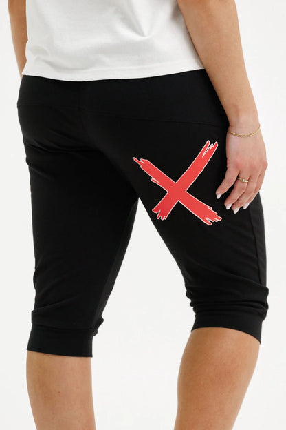 HOME-LEE 3/4 APARTMENT PANTS - BLACK WITH CHERRY/BLUSH
