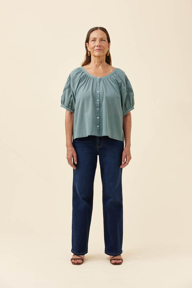 ISLE OF MINE FRANCES BUTTON TOP - SOFT TEAL