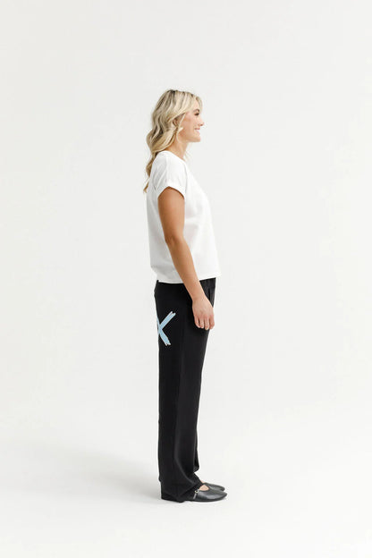 HOME-LEE AVENUE PANTS - BLACK WITH SAPPHIRE/IVORY X