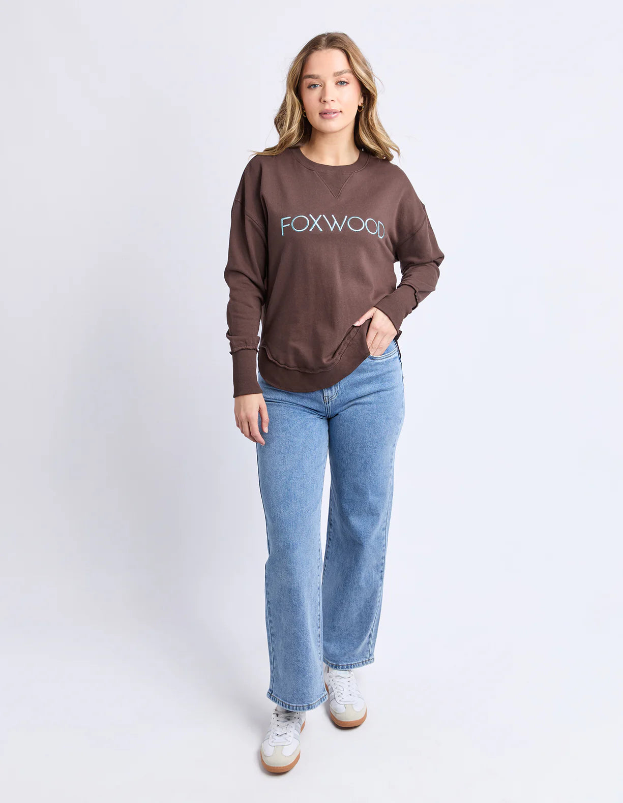 FOXWOOD SIMPLIFIED METALLIC CREW - COFFEE/LIGHT BLUE
