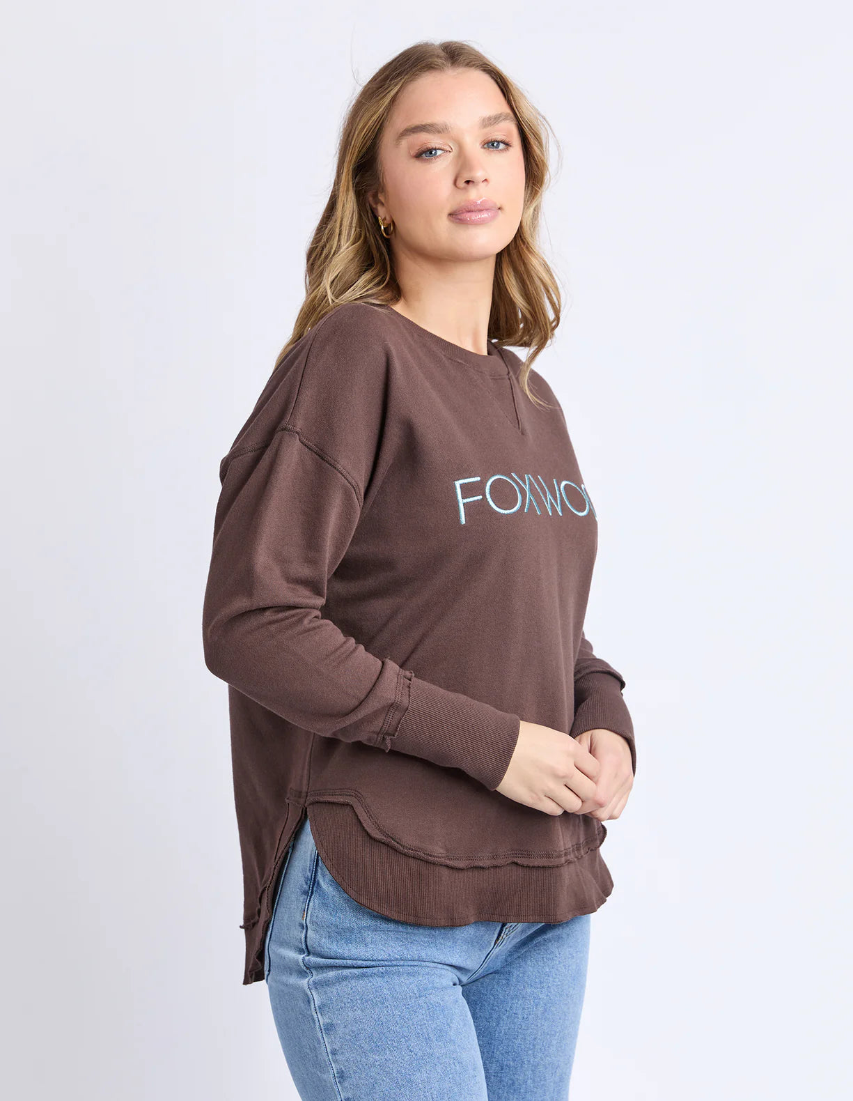 FOXWOOD SIMPLIFIED METALLIC CREW - COFFEE/LIGHT BLUE