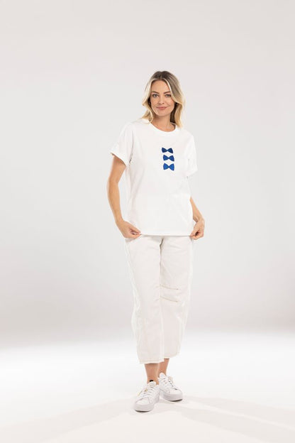MI MOSO BOW TEE - WHITE/BLUE BOWS