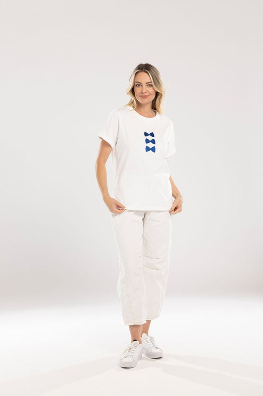 MI MOSO BOW TEE - WHITE/BLUE BOWS