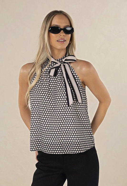 HUMIDITY LIFESTYLE HEXI HALTER TOP - BLACK/CREAM