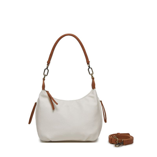 BLACK CAVIAR BAGS - CAREY SHOULDER BAG - WHITE & TAN