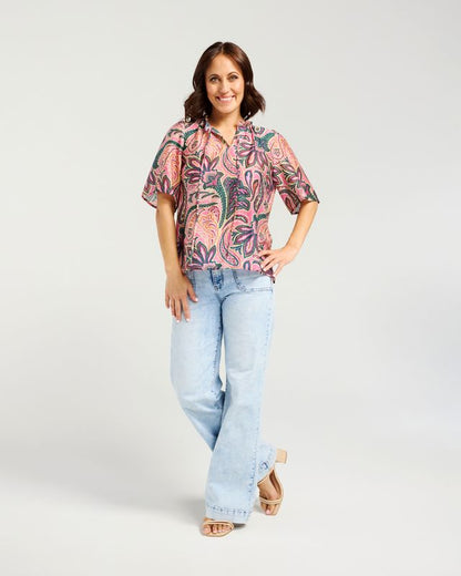 ZAFINA HAZEL TOP - PINK PAISLEY