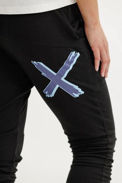 HOME-LEE APARTMENT PANTS - BLACK WITH MARINE BLUESHADOW X