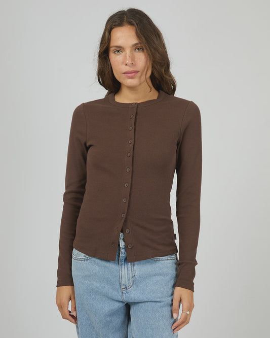 SILENT THEORY BUTTON UP L/S TEE - CHOCOLATE