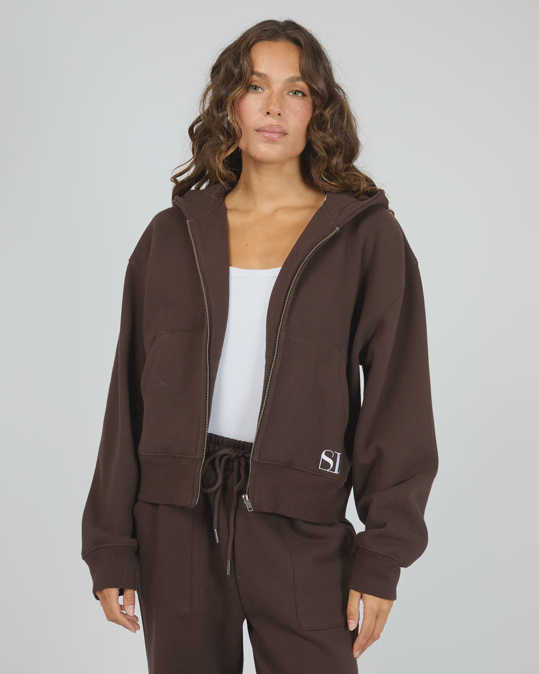 SILENT THEORY SILENT LUXE ZIP THRU HOODIE - CHOCOLATE