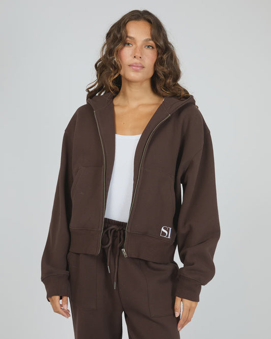 SILENT THEORY SILENT LUXE ZIP THRU HOODIE - CHOCOLATE