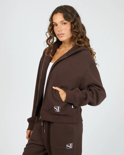 SILENT THEORY SILENT LUXE ZIP THRU HOODIE - CHOCOLATE