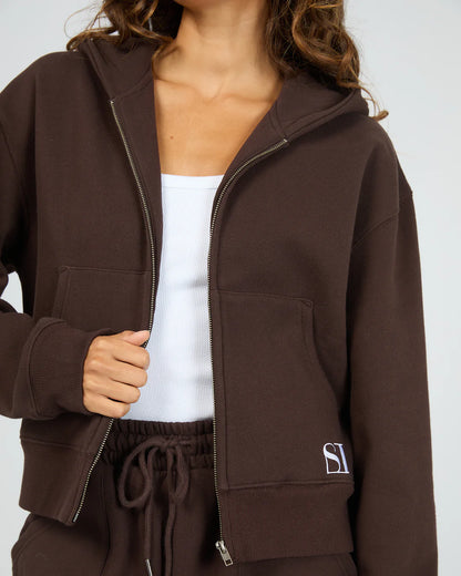 SILENT THEORY SILENT LUXE ZIP THRU HOODIE - CHOCOLATE