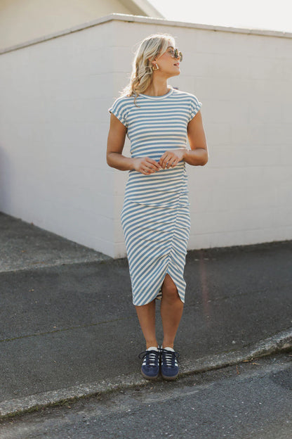 HOME-LEE NIKITA TEE DRESS - SKY STRIPES