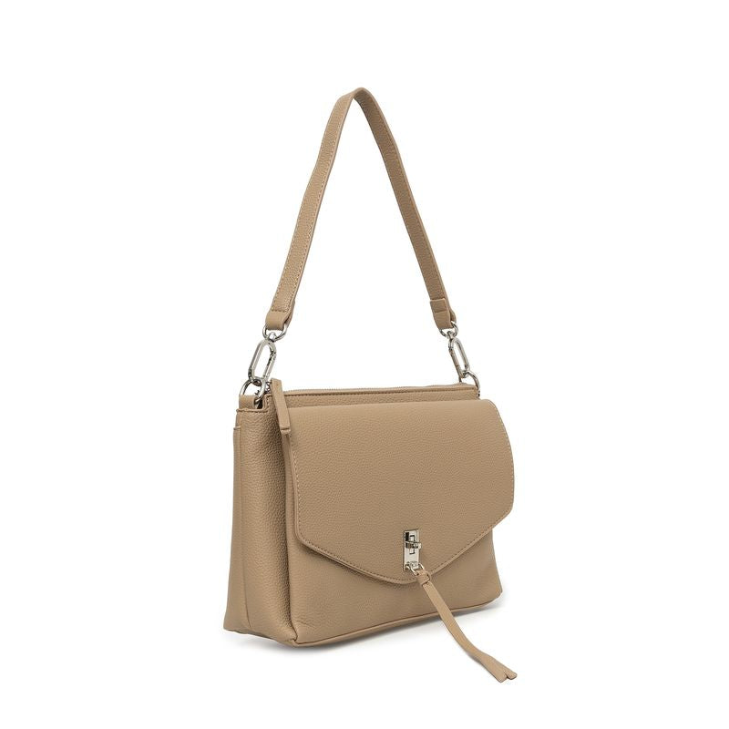 BLACK CAVIAR BAGS - BECKY FLAP CROSSBODY - BISCUIT