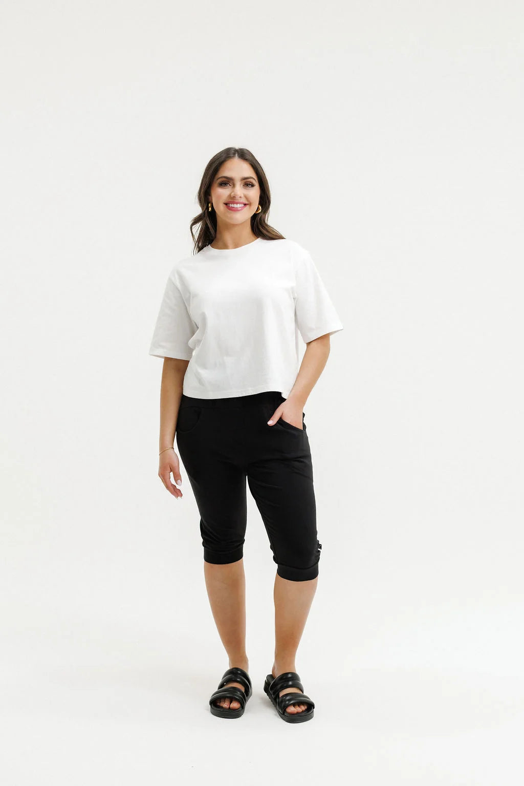HOME-LEE 3/4 APARTMENT PANTS - BLACK WITH CHERRY/BLUSH