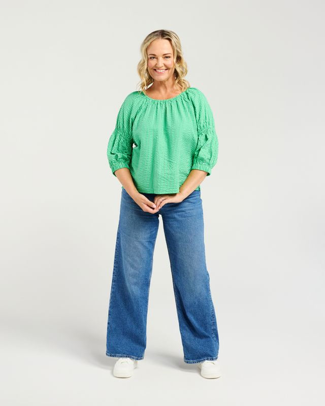 ZAFINA CAITLIN TOP - GREEN STRIPE