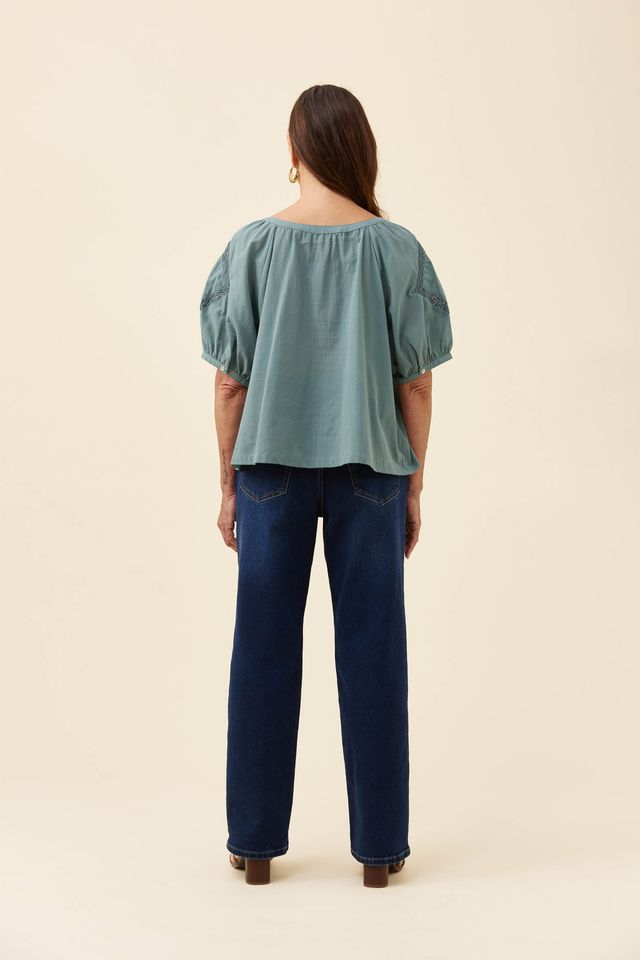ISLE OF MINE FRANCES BUTTON TOP - SOFT TEAL