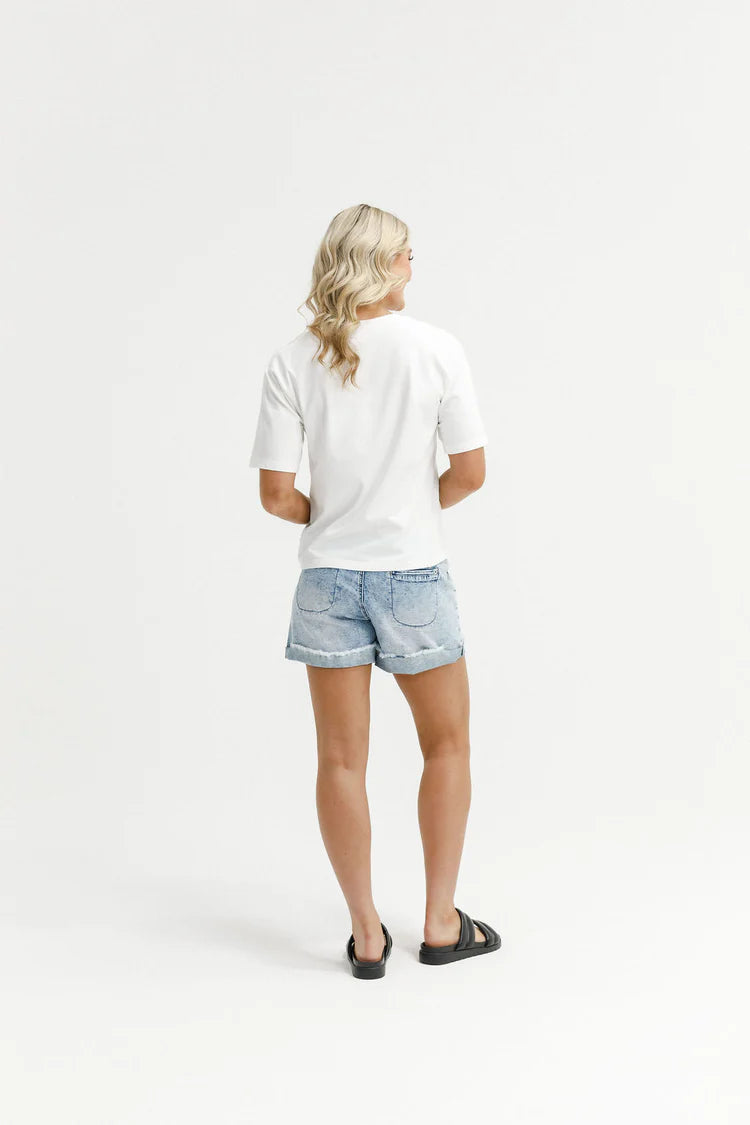 HOME-LEE V NECK TEE - VANILLA