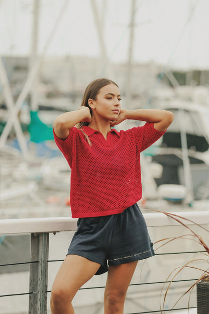 ROSE ROAD KNIT POLO - CHERRY RED